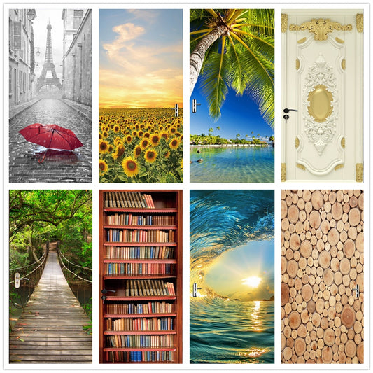 DIY 3D Self Stick Wallpaper Natural Scenery Sliding Glass Door Sticker Room Decoration Vinyl Poster Living Room Decals