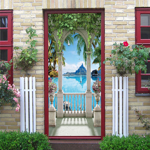 DIY 3D Self Stick Wallpaper Natural Scenery Sliding Glass Door Sticker Room Decoration Vinyl Poster Living Room Decals