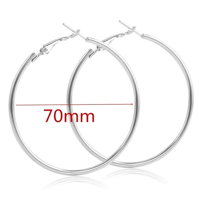 40mm 60mm 70mm 80mm Exaggerate Big Smooth Circle Hoop Earrings Simple Party Round Loop Earrings for Women Jewelry Choose Style Gold Silver