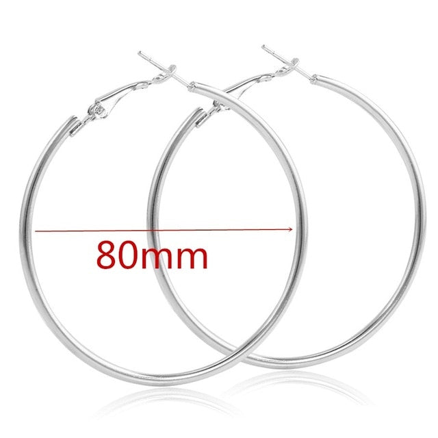 40mm 60mm 70mm 80mm Exaggerate Big Smooth Circle Hoop Earrings Simple Party Round Loop Earrings for Women Jewelry Choose Style Gold Silver
