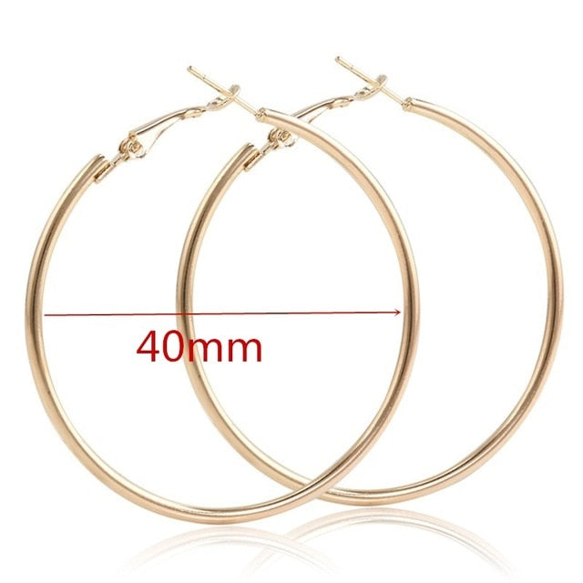 40mm 60mm 70mm 80mm Exaggerate Big Smooth Circle Hoop Earrings Simple Party Round Loop Earrings for Women Jewelry Choose Style Gold Silver