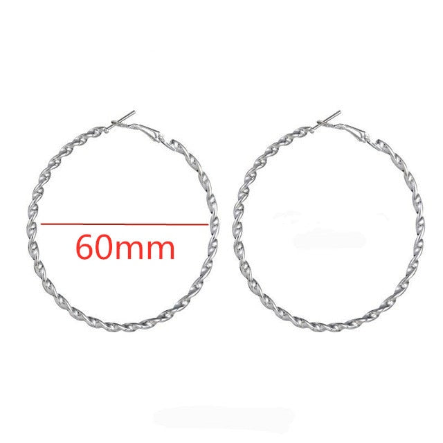 40mm 60mm 70mm 80mm Exaggerate Big Smooth Circle Hoop Earrings Simple Party Round Loop Earrings for Women Jewelry Choose Style Gold Silver