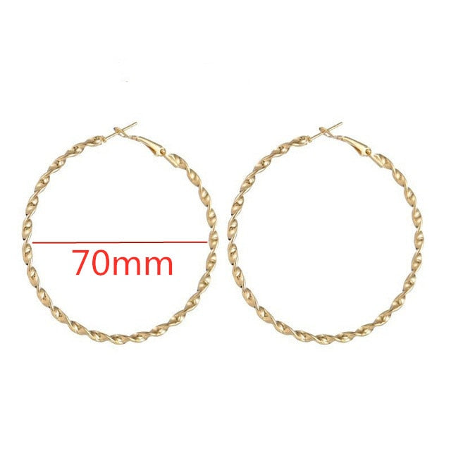 40mm 60mm 70mm 80mm Exaggerate Big Smooth Circle Hoop Earrings Simple Party Round Loop Earrings for Women Jewelry Choose Style Gold Silver