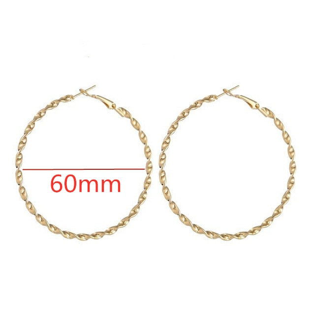 40mm 60mm 70mm 80mm Exaggerate Big Smooth Circle Hoop Earrings Simple Party Round Loop Earrings for Women Jewelry Choose Style Gold Silver