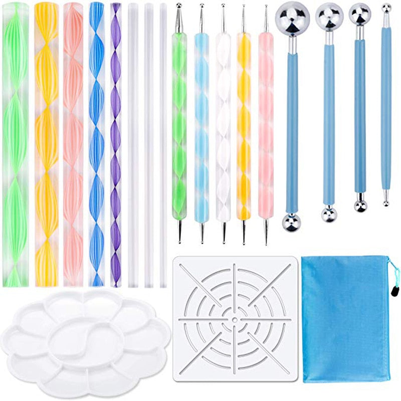 Professional 19-PCS Mandala Dotting Pen Dotting Tool Set Mandala Stencil Ball Stylus Paint Tray Draw & Draft