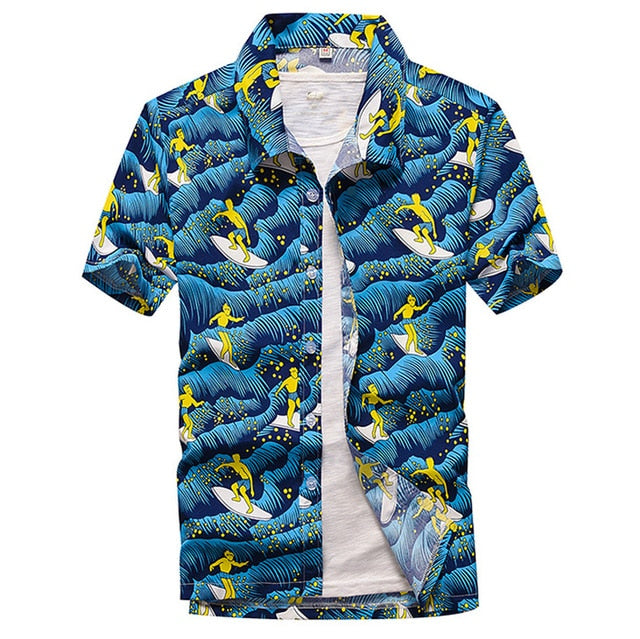 Colorful Patchwork Printed Hawaiian Style Beach Shirt for Men Short Sleeve Comfortable Shirts
