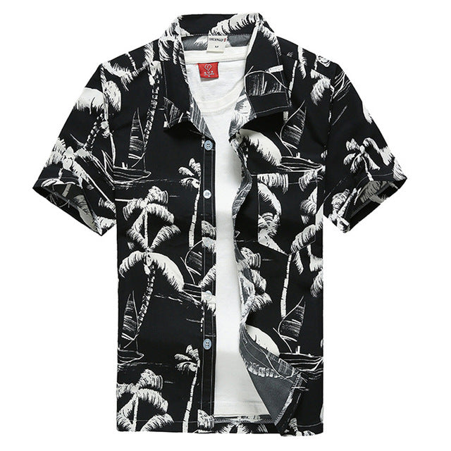 Colorful Patchwork Printed Hawaiian Style Beach Shirt for Men Short Sleeve Comfortable Shirts
