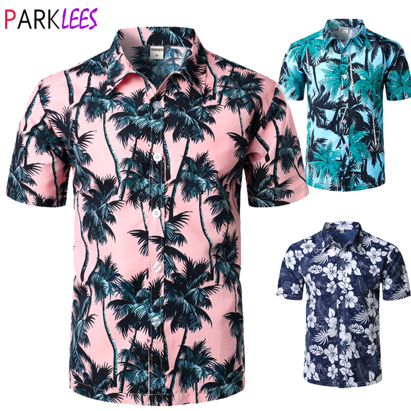 Colorful Patchwork Printed Hawaiian Style Beach Shirt for Men Short Sleeve Comfortable Shirts