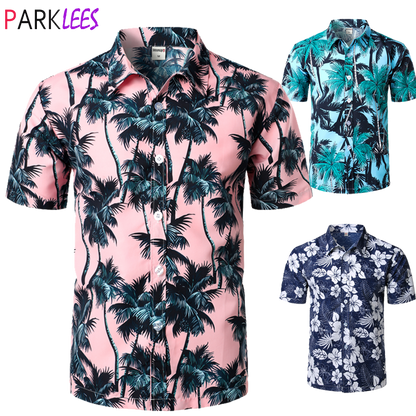 Colorful Patchwork Printed Hawaiian Style Beach Shirt for Men Short Sleeve Comfortable Shirts