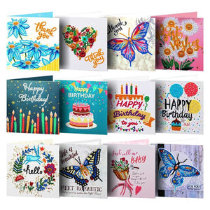 12-pcs Diamond Painting Cards Butterfly Flower Birthday Card Thanksgiving Cards DIY Embroidery Crafts Gifts