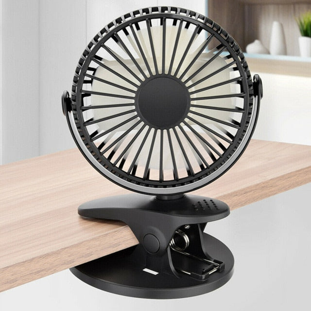 3-Speed Portable Table Fan Clip-on USB Type Rechargeable Cooling Mini Desk Fan Adjustable 360 Degree Rotation