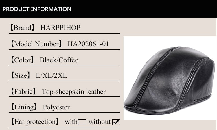 Men's Fashion Paperboy Style 100% Genuine Leather Cap Newsboy Caps Beret Head Cover Cabbie Hat Golf Hats Sheepskin Leather