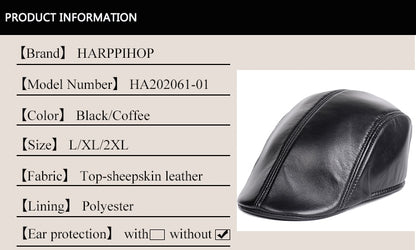 Men's Fashion Paperboy Style 100% Genuine Leather Cap Newsboy Caps Beret Head Cover Cabbie Hat Golf Hats Sheepskin Leather