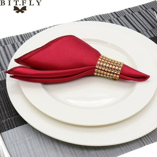 50Pcs 30cm Table Napkins Cloth Square Satin Fabric Napkin Pocket Handkerchief for Wedding Birthday Home Party Hotel Gold White