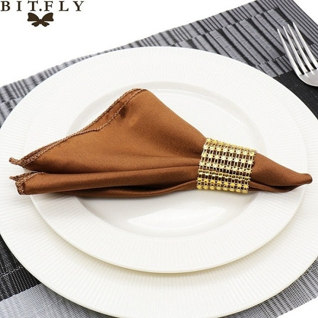50Pcs 30cm Table Napkins Cloth Square Satin Fabric Napkin Pocket Handkerchief for Wedding Birthday Home Party Hotel Gold White
