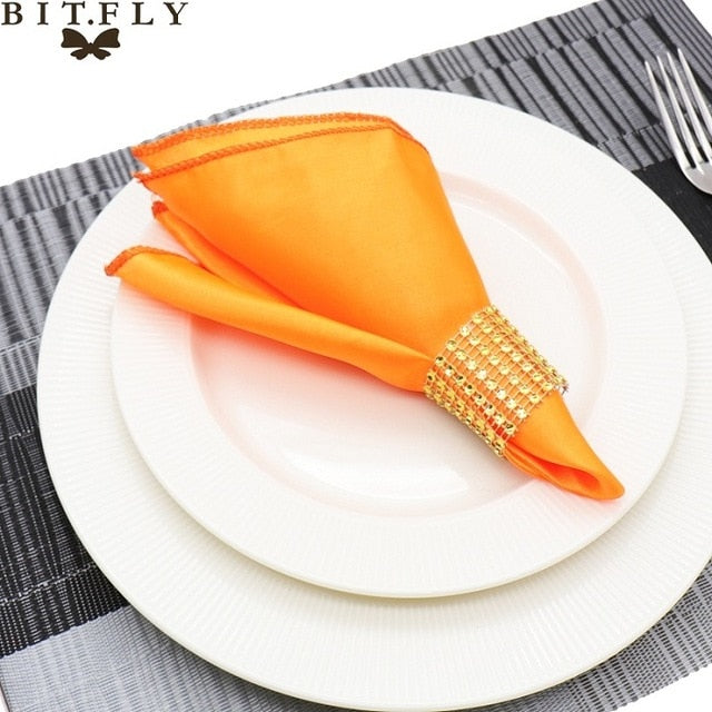 50Pcs 30cm Table Napkins Cloth Square Satin Fabric Napkin Pocket Handkerchief for Wedding Birthday Home Party Hotel Gold White