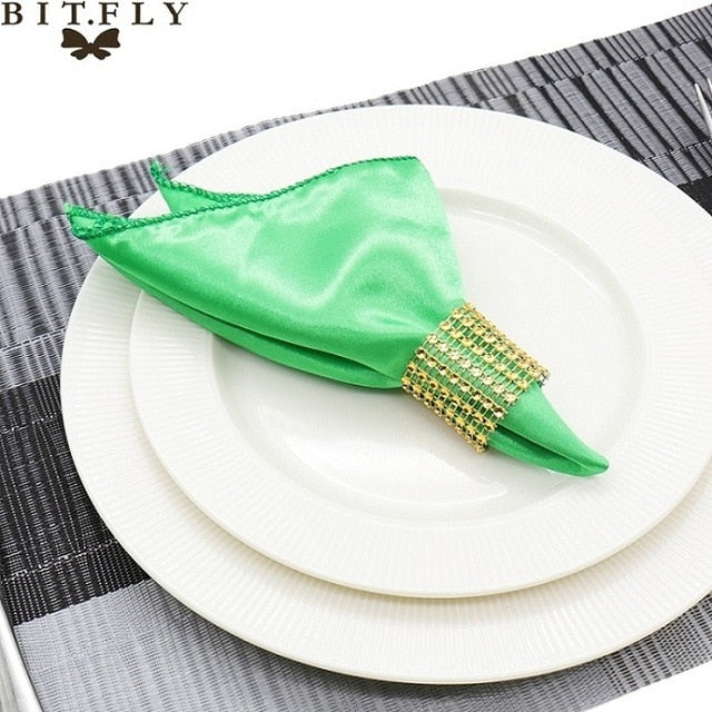 50Pcs 30cm Table Napkins Cloth Square Satin Fabric Napkin Pocket Handkerchief for Wedding Birthday Home Party Hotel Gold White