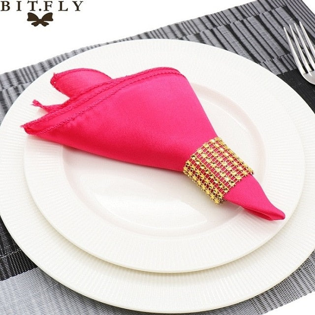 50Pcs 30cm Table Napkins Cloth Square Satin Fabric Napkin Pocket Handkerchief for Wedding Birthday Home Party Hotel Gold White