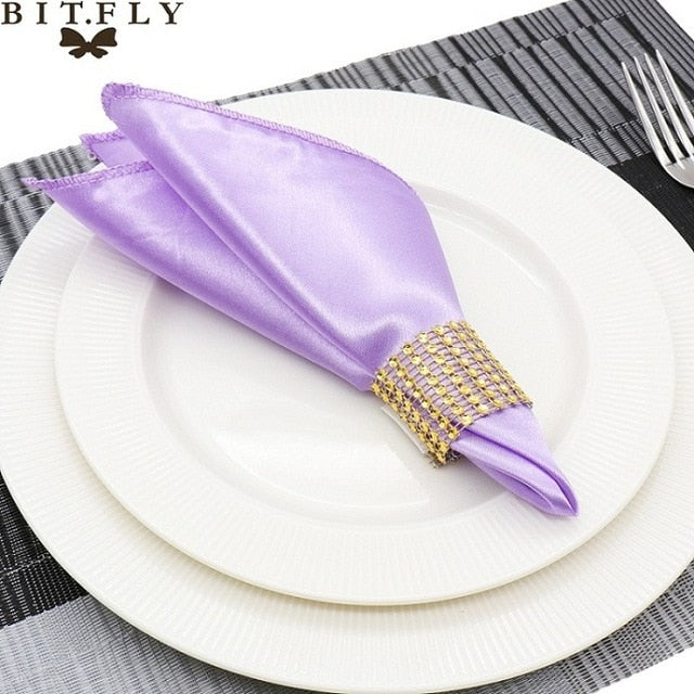 50Pcs 30cm Table Napkins Cloth Square Satin Fabric Napkin Pocket Handkerchief for Wedding Birthday Home Party Hotel Gold White