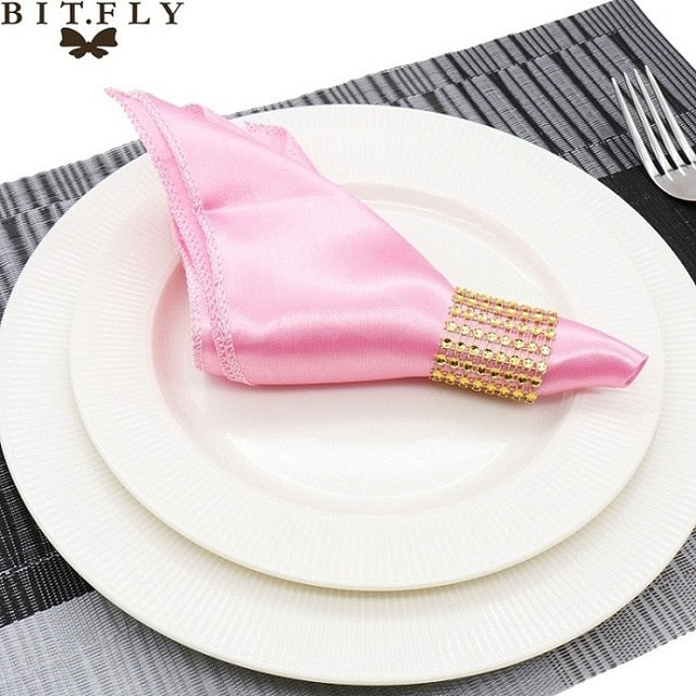 50Pcs 30cm Table Napkins Cloth Square Satin Fabric Napkin Pocket Handkerchief for Wedding Birthday Home Party Hotel Gold White