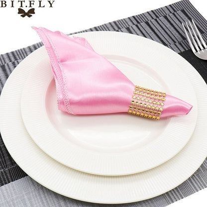 50Pcs 30cm Table Napkins Cloth Square Satin Fabric Napkin Pocket Handkerchief for Wedding Birthday Home Party Hotel Gold White
