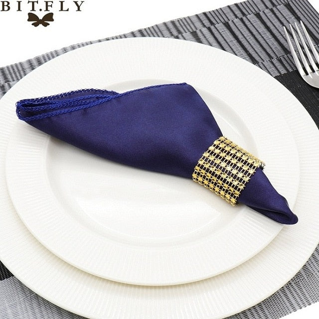 50Pcs 30cm Table Napkins Cloth Square Satin Fabric Napkin Pocket Handkerchief for Wedding Birthday Home Party Hotel Gold White