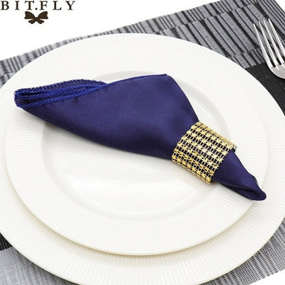50Pcs 30cm Table Napkins Cloth Square Satin Fabric Napkin Pocket Handkerchief for Wedding Birthday Home Party Hotel Gold White