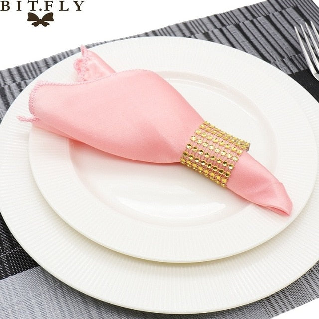 50Pcs 30cm Table Napkins Cloth Square Satin Fabric Napkin Pocket Handkerchief for Wedding Birthday Home Party Hotel Gold White
