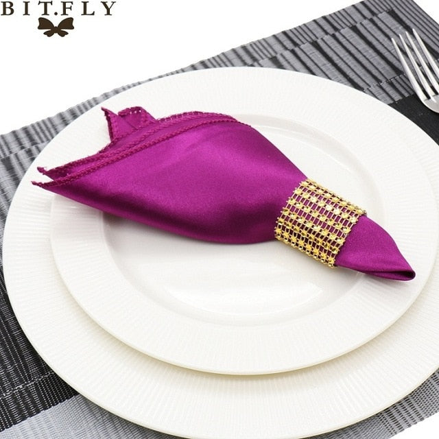 50Pcs 30cm Table Napkins Cloth Square Satin Fabric Napkin Pocket Handkerchief for Wedding Birthday Home Party Hotel Gold White
