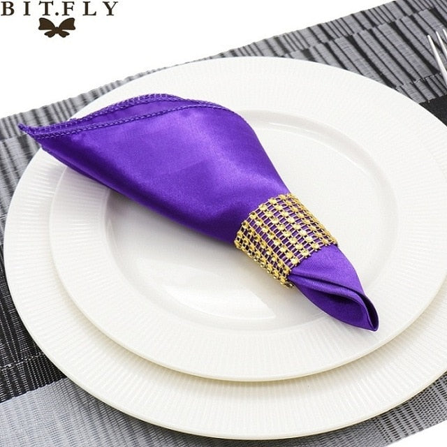 50Pcs 30cm Table Napkins Cloth Square Satin Fabric Napkin Pocket Handkerchief for Wedding Birthday Home Party Hotel Gold White