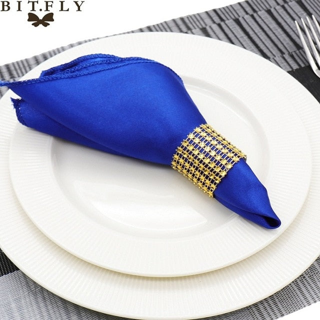 50Pcs 30cm Table Napkins Cloth Square Satin Fabric Napkin Pocket Handkerchief for Wedding Birthday Home Party Hotel Gold White