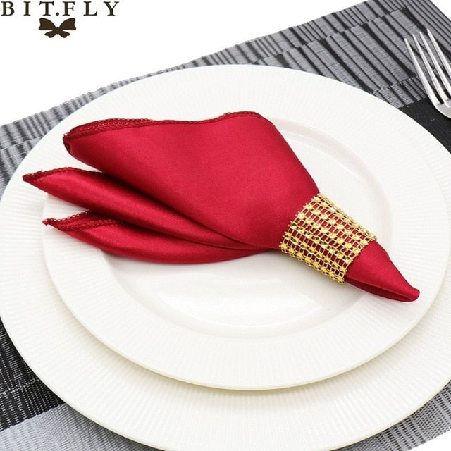 50Pcs 30cm Table Napkins Cloth Square Satin Fabric Napkin Pocket Handkerchief for Wedding Birthday Home Party Hotel Gold White