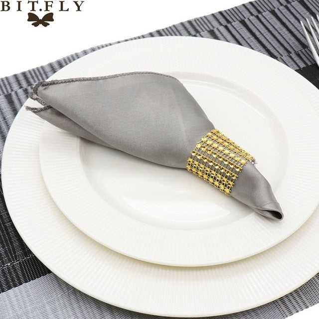 50Pcs 30cm Table Napkins Cloth Square Satin Fabric Napkin Pocket Handkerchief for Wedding Birthday Home Party Hotel Gold White