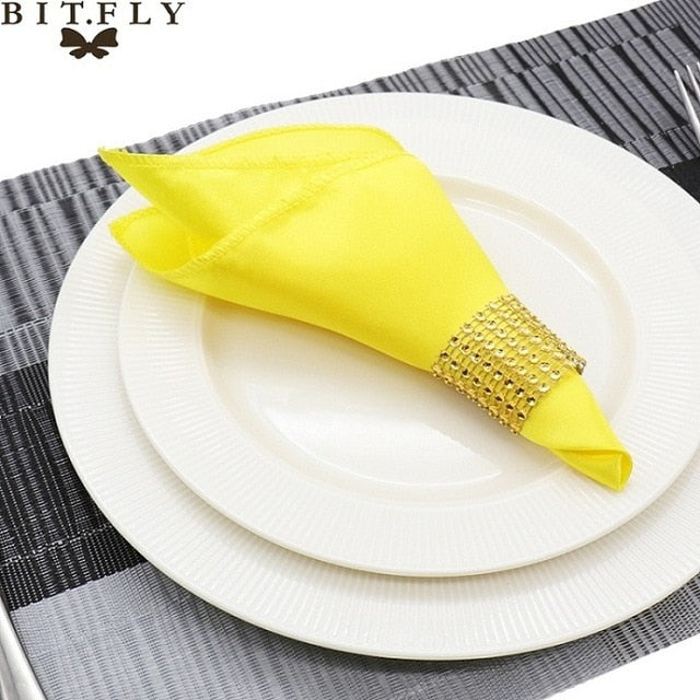 50Pcs 30cm Table Napkins Cloth Square Satin Fabric Napkin Pocket Handkerchief for Wedding Birthday Home Party Hotel Gold White