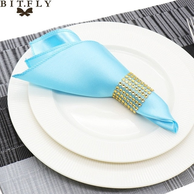 50Pcs 30cm Table Napkins Cloth Square Satin Fabric Napkin Pocket Handkerchief for Wedding Birthday Home Party Hotel Gold White