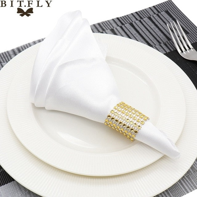 50Pcs 30cm Table Napkins Cloth Square Satin Fabric Napkin Pocket Handkerchief for Wedding Birthday Home Party Hotel Gold White