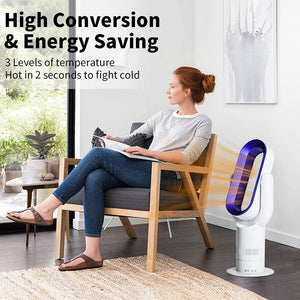 Electric Fan Heater Bladeless Heater Hot Cool Tower Fan with Remote Control Quiet Space Heater Natural Wind Cooling Warmer