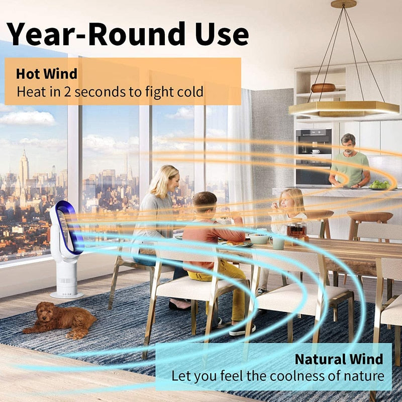 Electric Fan Heater Bladeless Heater Hot Cool Tower Fan with Remote Control Quiet Space Heater Natural Wind Cooling Warmer