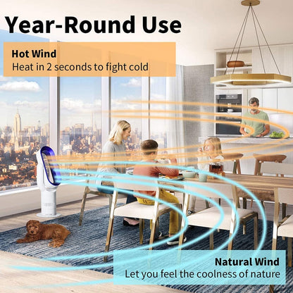 Electric Fan Heater Bladeless Heater Hot Cool Tower Fan with Remote Control Quiet Space Heater Natural Wind Cooling Warmer