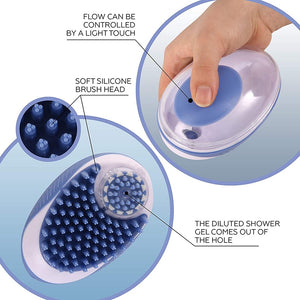 2-in-1 Pet Brush Bath Massage Brush Shampoo Dispenser for Pet Grooming De-shedding Soft Silicone Bristles Perfect for Washing Massaging Hair Remove Loose Fur