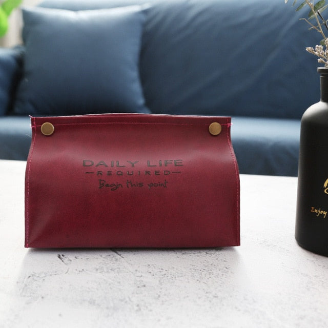 Simple Leather Tissue Case Box Container Car Towel Napkin Papers Bag Holder Box Case Pouch Table Decor