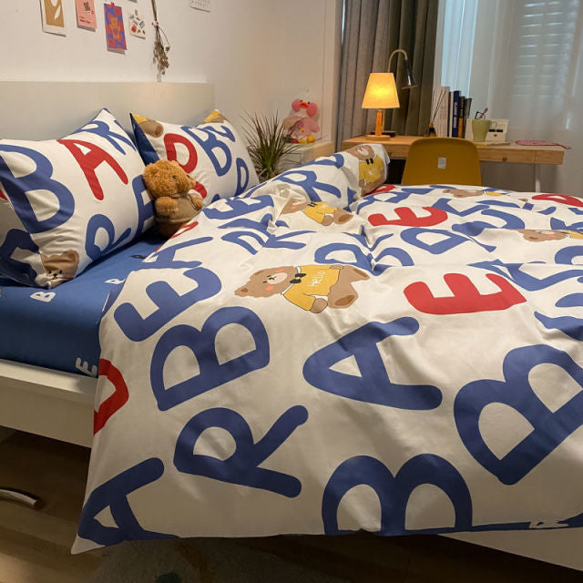 6-Styles Boys Girls Bedding Set Fashion Flat Sheets Adult Children Bed Linen Duvet Quilt Cover Pillowcase Cute Cartoon Bear Bedding
