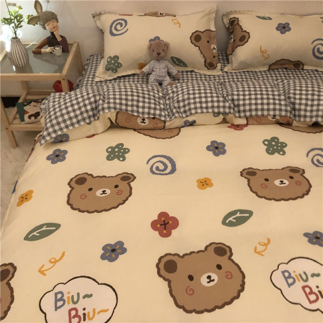 6-Styles Boys Girls Bedding Set Fashion Flat Sheets Adult Children Bed Linen Duvet Quilt Cover Pillowcase Cute Cartoon Bear Bedding