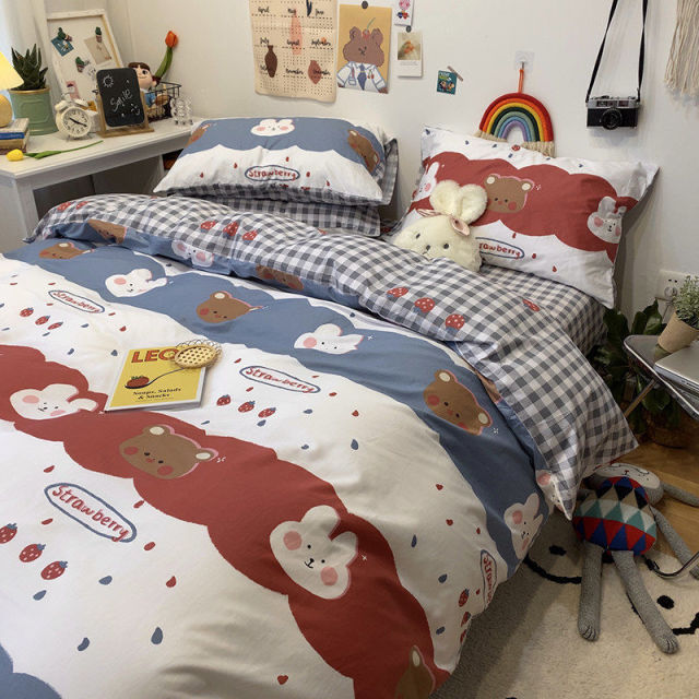 6-Styles Boys Girls Bedding Set Fashion Flat Sheets Adult Children Bed Linen Duvet Quilt Cover Pillowcase Cute Cartoon Bear Bedding
