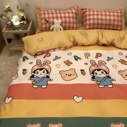 6-Styles Boys Girls Bedding Set Fashion Flat Sheets Adult Children Bed Linen Duvet Quilt Cover Pillowcase Cute Cartoon Bear Bedding