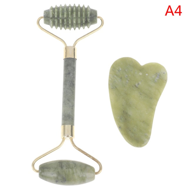 2PCS Jade Roller Gua Sha Scraper Face Lift Slimming Anti-Aging Wrinkles Massage Tool Skincare Body Guasha Detox Facial Massager