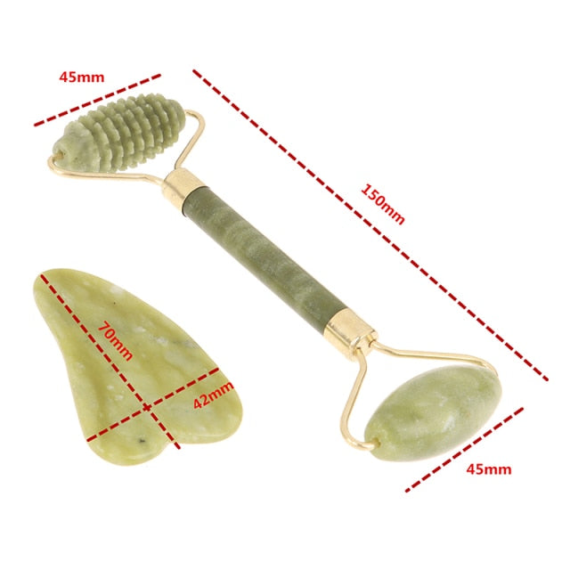 2PCS Jade Roller Gua Sha Scraper Face Lift Slimming Anti-Aging Wrinkles Massage Tool Skincare Body Guasha Detox Facial Massager