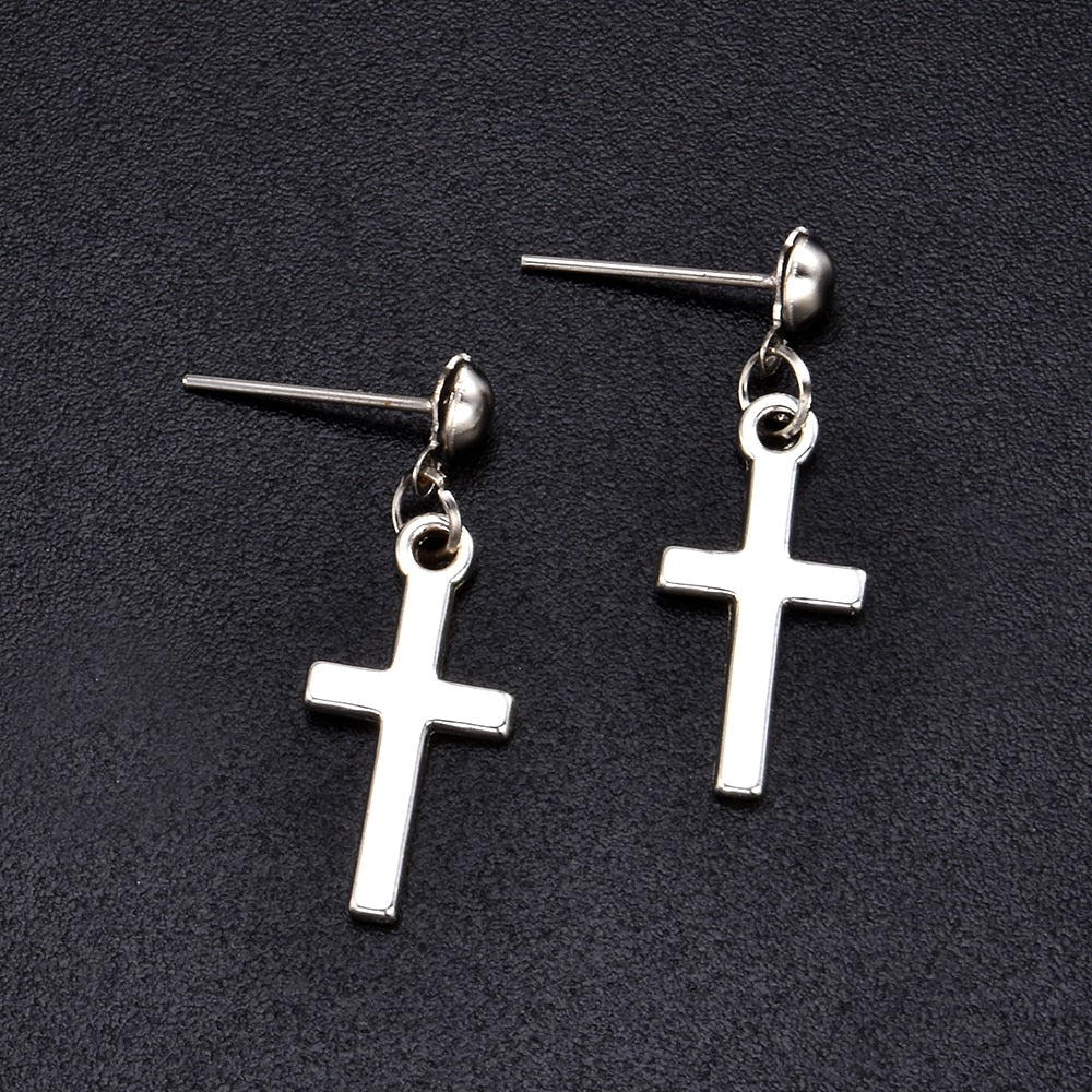Unisex Cross Earrings Punk Fashion Religion Cross Pendant Drop Dangle Earrings Jewelry Black Silver Choose Color Style