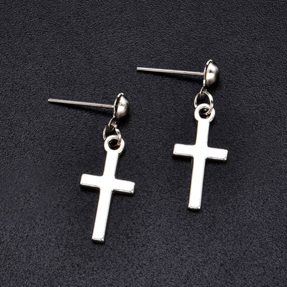 Unisex Cross Earrings Punk Fashion Religion Cross Pendant Drop Dangle Earrings Jewelry Black Silver Choose Color Style
