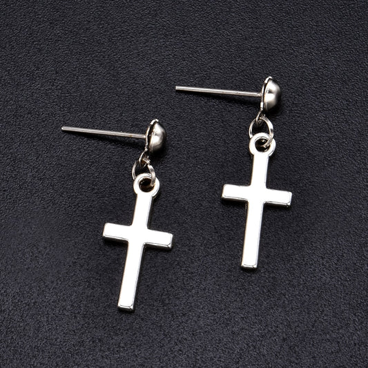 Unisex Cross Earrings Punk Fashion Religion Cross Pendant Drop Dangle Earrings Jewelry Black Silver Choose Color Style
